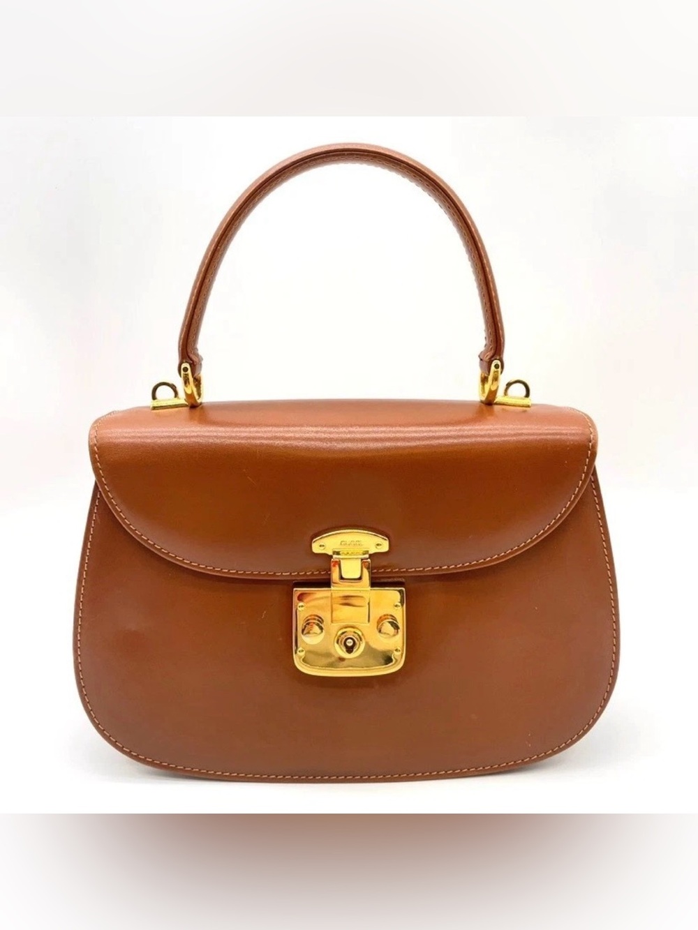 AUTH GUCCI 20th Century Lady Lock TOP Handle Bag • Shiny Gold Calfskin AUTHENTIC